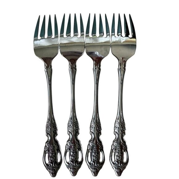 Oneida Pembrooke Renoir SSS Stainless Flatware 4-Piece Salad Fork Set Vintage 6- - Picture 7 of 10